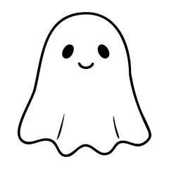 Simple cartoon ghost with smiling face and arms. Vector hand-drawn doodle illustration