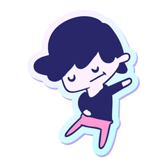 sticker cartoon illustration of a kawaii cute boy in bright neon color