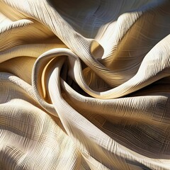 a cream or white fabric or textile arranged in dynamic folds and waves. The fabric's texture is smooth and soft, with a fine line pattern that follows the curves and creases of the fabric