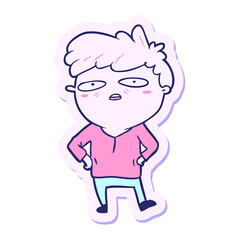 sticker of a cartoon impatient man in bright neon color