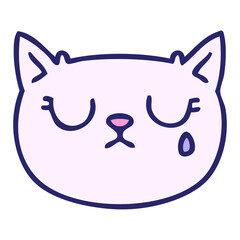 hand drawn quirky cartoon crying cat in bright neon color