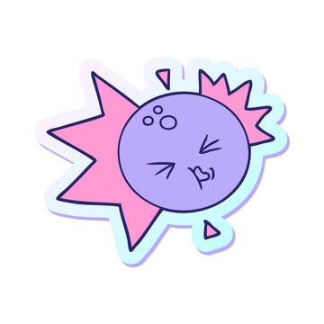 Naklejki sticker of a cartoon bowling ball striking in bright neon color