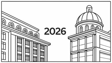 Minimal Black 2026 on White Background with Thin Lines
