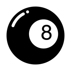 Billiard ball icon.Black billiard ball number 8 isolated on transparent background