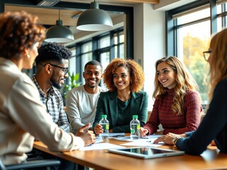 Diverse Multicultural Team in Light-Filled Modern Office – Inclusive Workplace Collaboration and Professional Meeting
