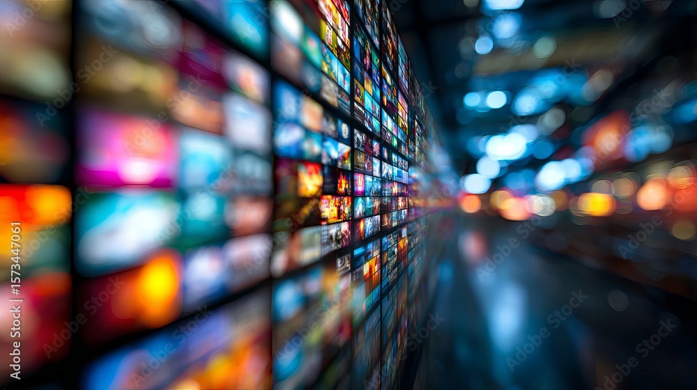 Aufkleber a mesmerizing display of numerous screens showcasing vibrant images and videos, creating a captivati