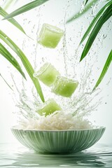 khanom takoh bua loy flying with pandan jelly and coconut milk, isolated on white background