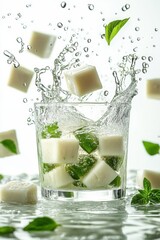 khanom takoh bua loy flying with pandan jelly and coconut milk, isolated on white background