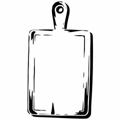 Obraz premium Blank wooden cutting board with handle in monochrome outline style 