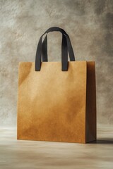 Realistic paper bag with custom logo print mockup, isolated on light background