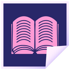 square peeling sticker cartoon of a open book in bright neon color