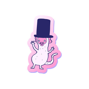 Naklejki sticker of a cartoon monkey in top hat in bright neon color