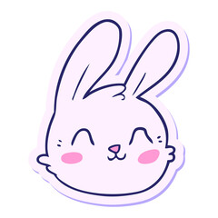 sticker of a cartoon rabbit face in bright neon color