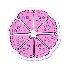 sticker of a cartoon pizza in bright neon color