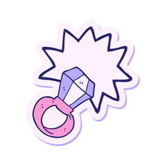 sticker of a cartoon huge engagement ring in bright neon color