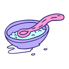 hand drawn cartoon doodle of a cereal bowl in bright neon color