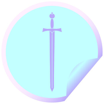 Naklejki circular peeling sticker quirky cartoon sword in bright neon color