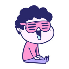laughing cartoon man in bright neon color