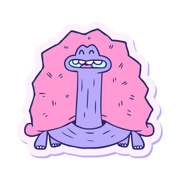 Naklejki sticker of a funny cartoon turtle in bright neon color