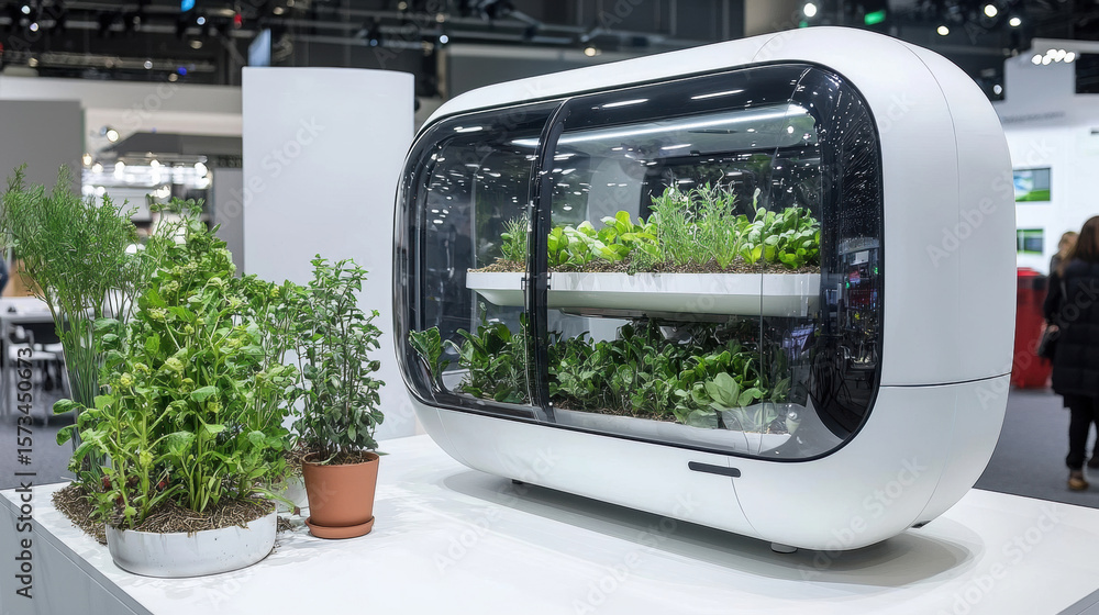 Poster advanced technology is displayed featuring high tech seed dispenser sorts and packages various crop 