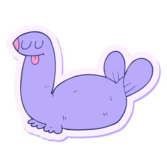 sticker of a cartoon seal in bright neon color