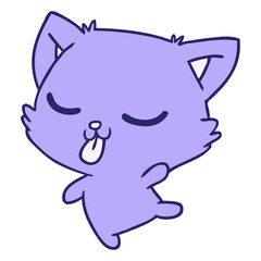 freehand drawn cartoon of cute kawaii cat in bright neon color