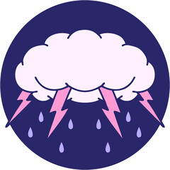 iconic tattoo style image of a storm cloud in bright neon color