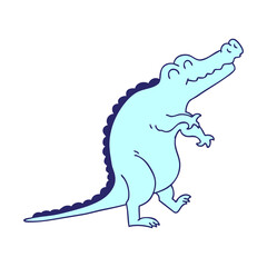 hand drawn quirky cartoon crocodile in bright neon color