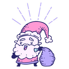 illustration of a traditional tattoo style santa claus christmas character with sack in bright neon color