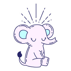 illustration of a traditional tattoo style cute elephant in bright neon color