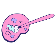 cartoon artist palette in bright neon color