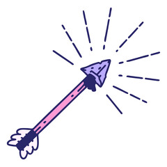 illustration of a traditional tattoo style old flint tip arrow in bright neon color