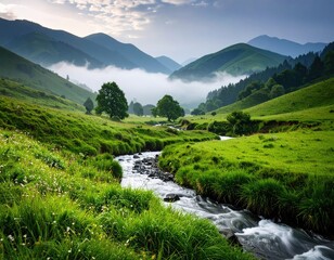 Lush valley with flowing river