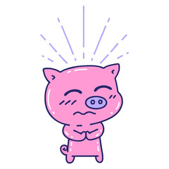 illustration of a traditional tattoo style nervous pig character in bright neon color