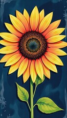 A vibrant sunflower blooms against a dark backdrop, its sunny yellow petals radiating warmth and cheer.