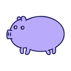 cute cartoon of a fat pig in bright neon color