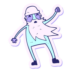 sticker of a cartoon old man in thermal underwear in bright neon color