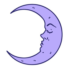 iconic tattoo style image of a crescent moon in bright neon color