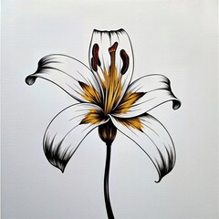 Elegant single lily blossom illustration against a neutral background creates a calming and beautiful floral art design.