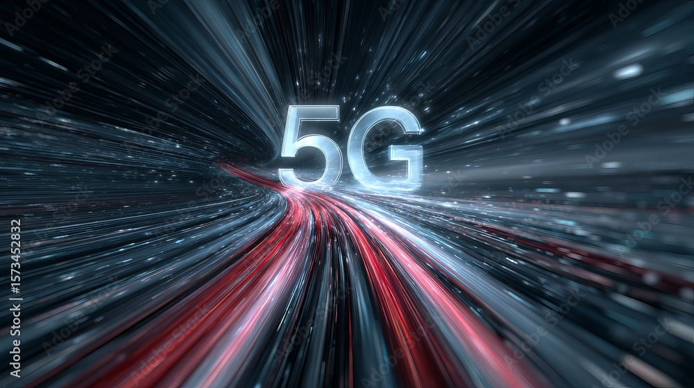 Poster futuristic 5g technology illustration depicts high speed data and network connection with abstract l