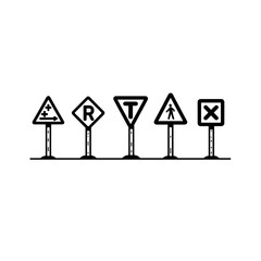 Traffic signs illustration in black and white for children's toys  