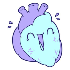 cartoon heart laughing in bright neon color