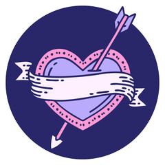 iconic tattoo style image of an arrow heart and banner in bright neon color