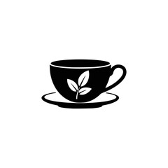 Black silhouette of a tea cup with leaves