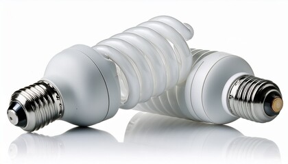 two compact fluorescent light bulbs with spiral tubes and screw bases