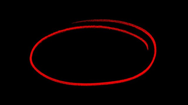 Red Hand-drawing doodle oval frame circle round animation, Circle marker with drawing effect, highlighter, design elements, ink brush