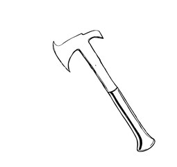 Hand-Drawn Fire Axe: A bold line art illustration showcases a firefighter's axe, its sharp blade and sturdy handle depicted in stark black and white, ideal for design projects.