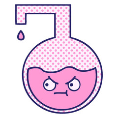 comic book style cartoon of a science experiment  in bright neon color