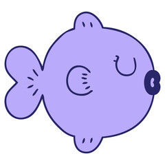 hand drawn quirky cartoon fish  in bright neon color