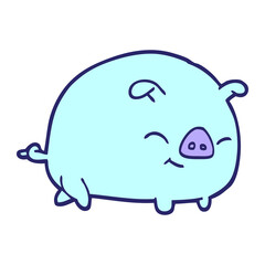 hand drawn doodle style cartoon pig in bright neon color